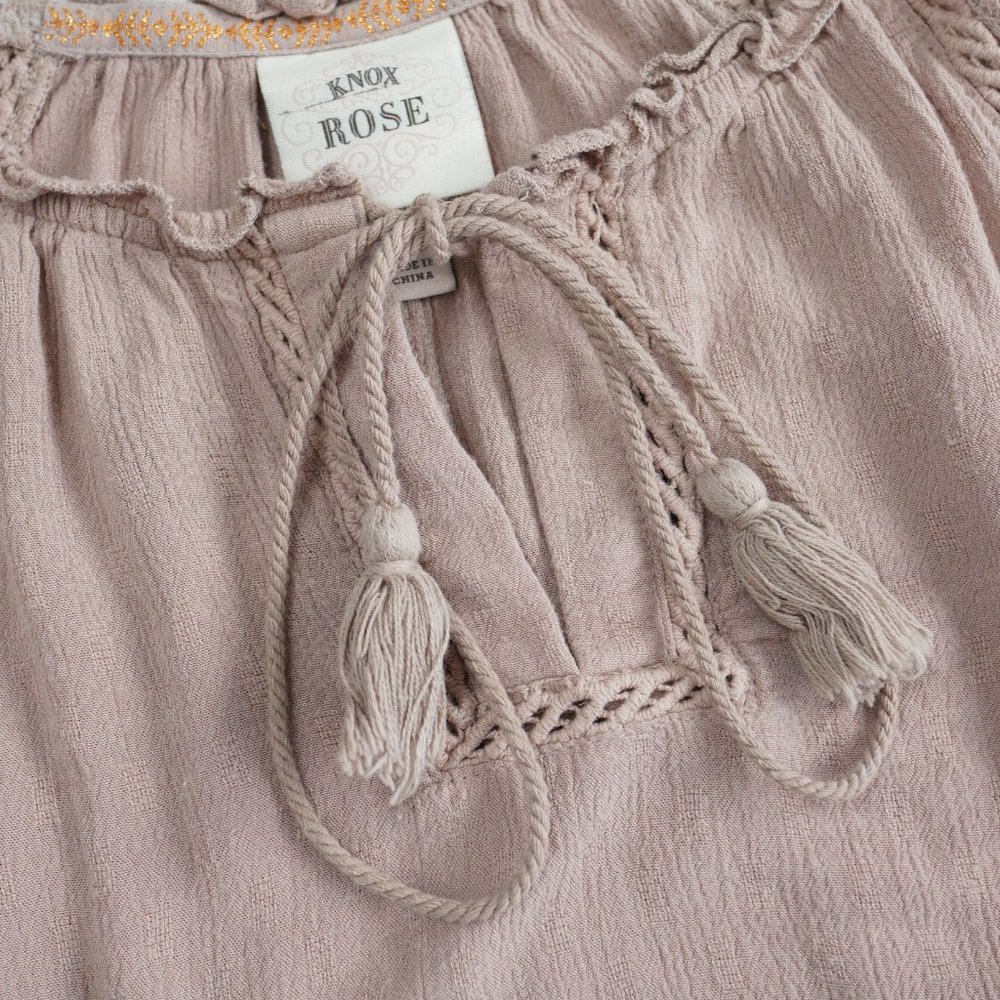 Knox Rose Long Sleeve Blouse Top Women Size S Rayon Dusty Pink Laced Boho Flowy - Picture 4 of 11